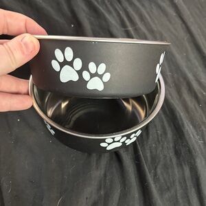 Black Pet Bowls with Paw Prints